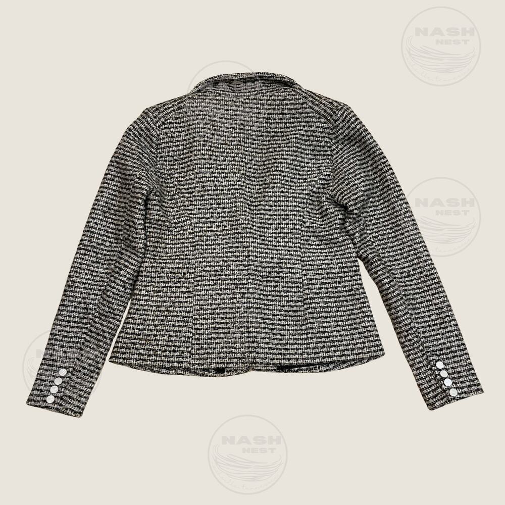 Ecru NWOT Tweed Blazer 10 | Black White Bouclé, Mother of Pearl Buttons, Pockets - Picture 2 of 12